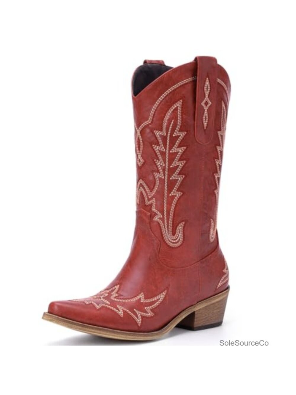 Embroidered Mid-Calf Cowboy Boots, Chunky Heel Pointed Toe